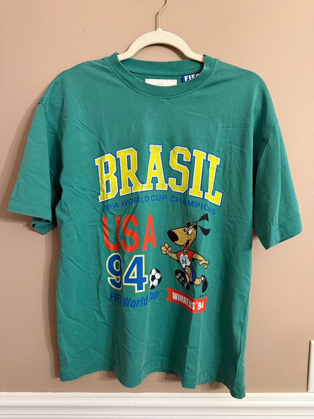 Zara FIFA Vintage World Cup Teal Kids Brasil Graphic Tee - Yellow & Red Accents